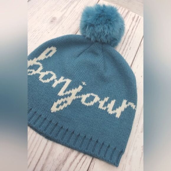 Indigo Winter Knit Ski Hat Toque Turquoise Blue O/S Bonjour French - Picture 2 of 10